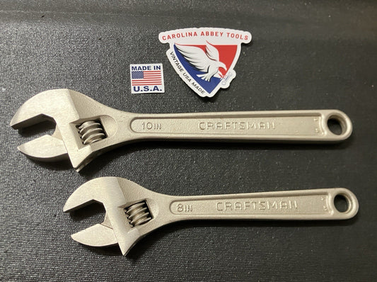 NOS Sears Craftsman 2pc Adjustable Wrench 6”/8” Extra Wide Jaw 44011 USA Satin