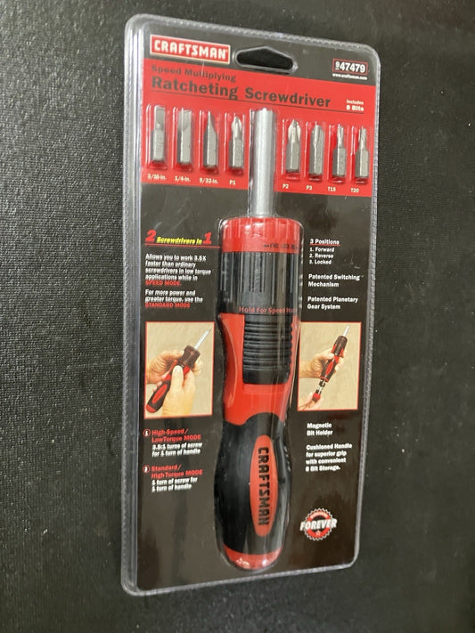 NOS SEARS Craftsman Ratcheting Bit Screwdriver Speed Multiplying 47479