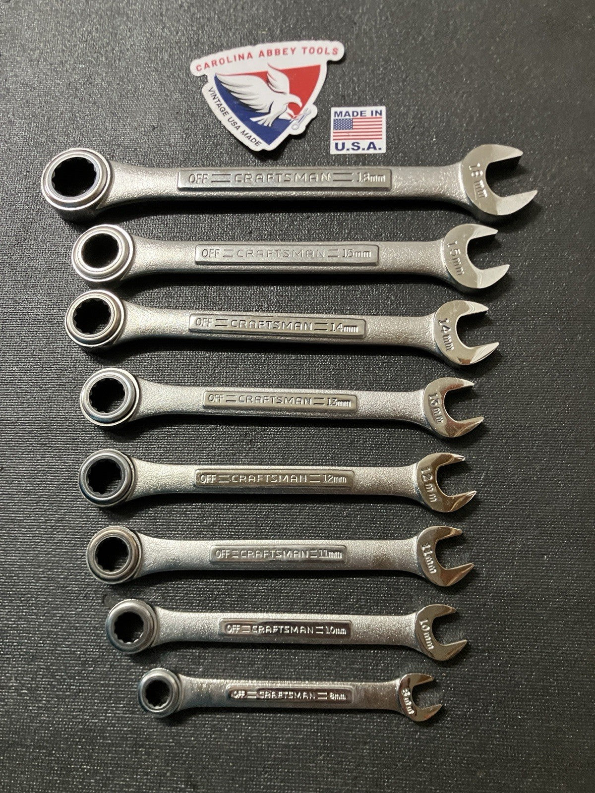 Sears Craftsman USA 8pc Metric Combination Ratcheting Wrench Set 42445  8-18 MM