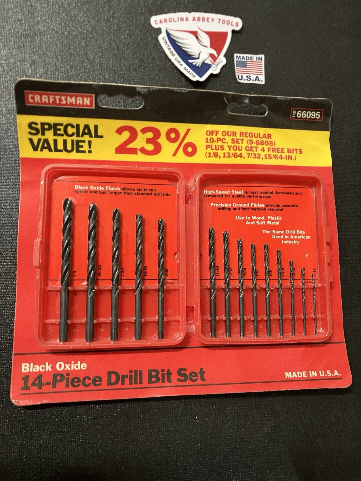 NOS Vintage Sears Craftsman 14pc Black Oxide Drill Bit Set 66095 USA Rare Set