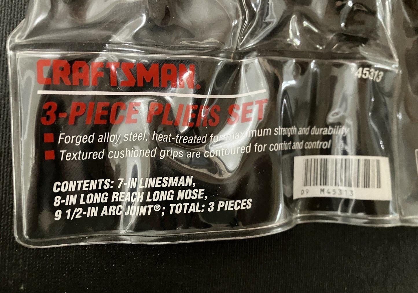 NOS Sears Craftsman 3 PC Plier Set 45313 USA Linesman, Long Reach, & Arc Joint
