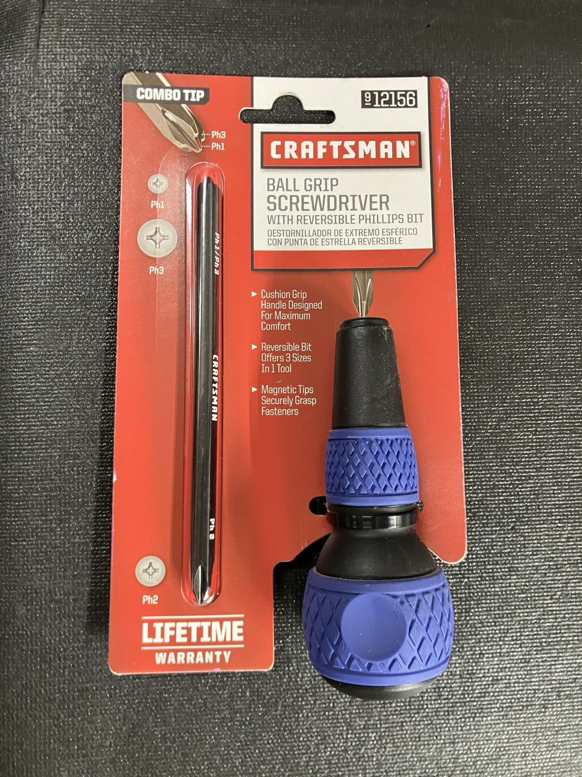 New! Craftsman Ball Grip Screwdriver 12156 Reversible Phillips Bit P1 P2 P3 BLUE