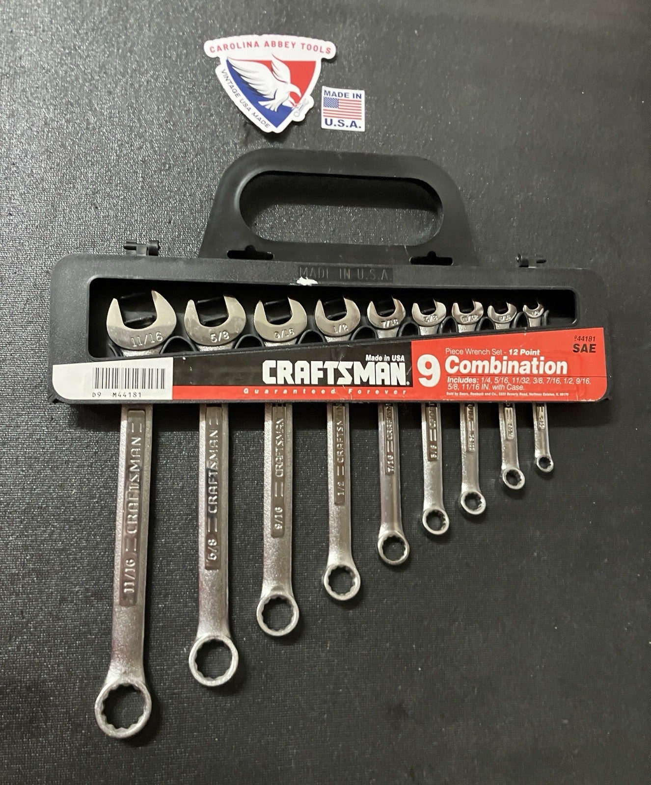 NOS Vintage Craftsman 9pc SAE 12 Point Combination Wrench Set 1/4-11/16 44181 USA