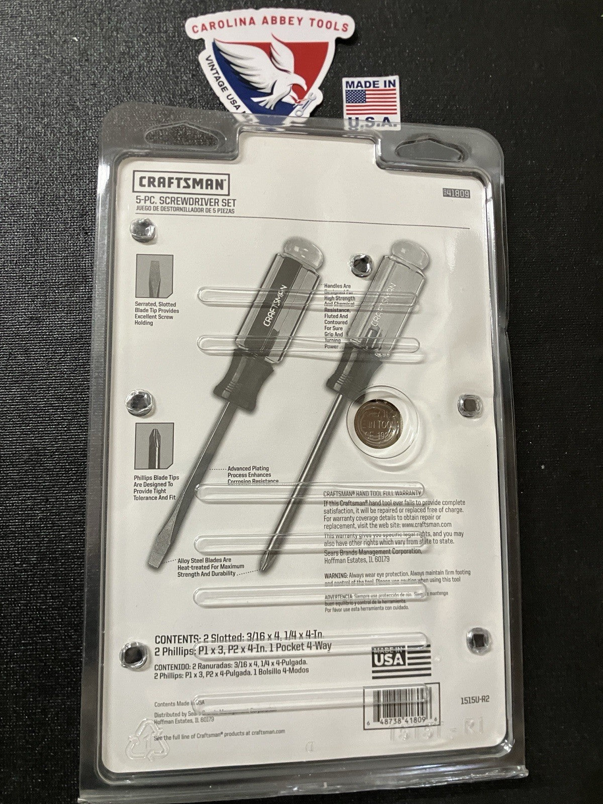 NOS Vintage Sears Craftsman 5pc Phillips Flat Screwdriver Set 41809 USA New!