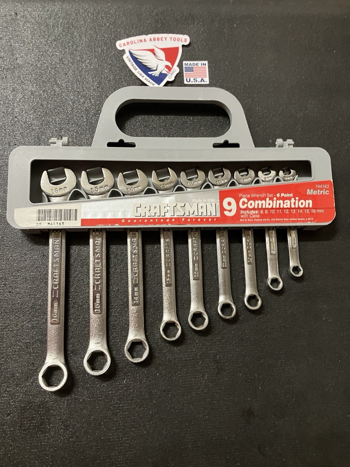 NOS Sears Craftsman Metric 9pc 6 Point Combination Wrench Set 8-16mm 44163 USA