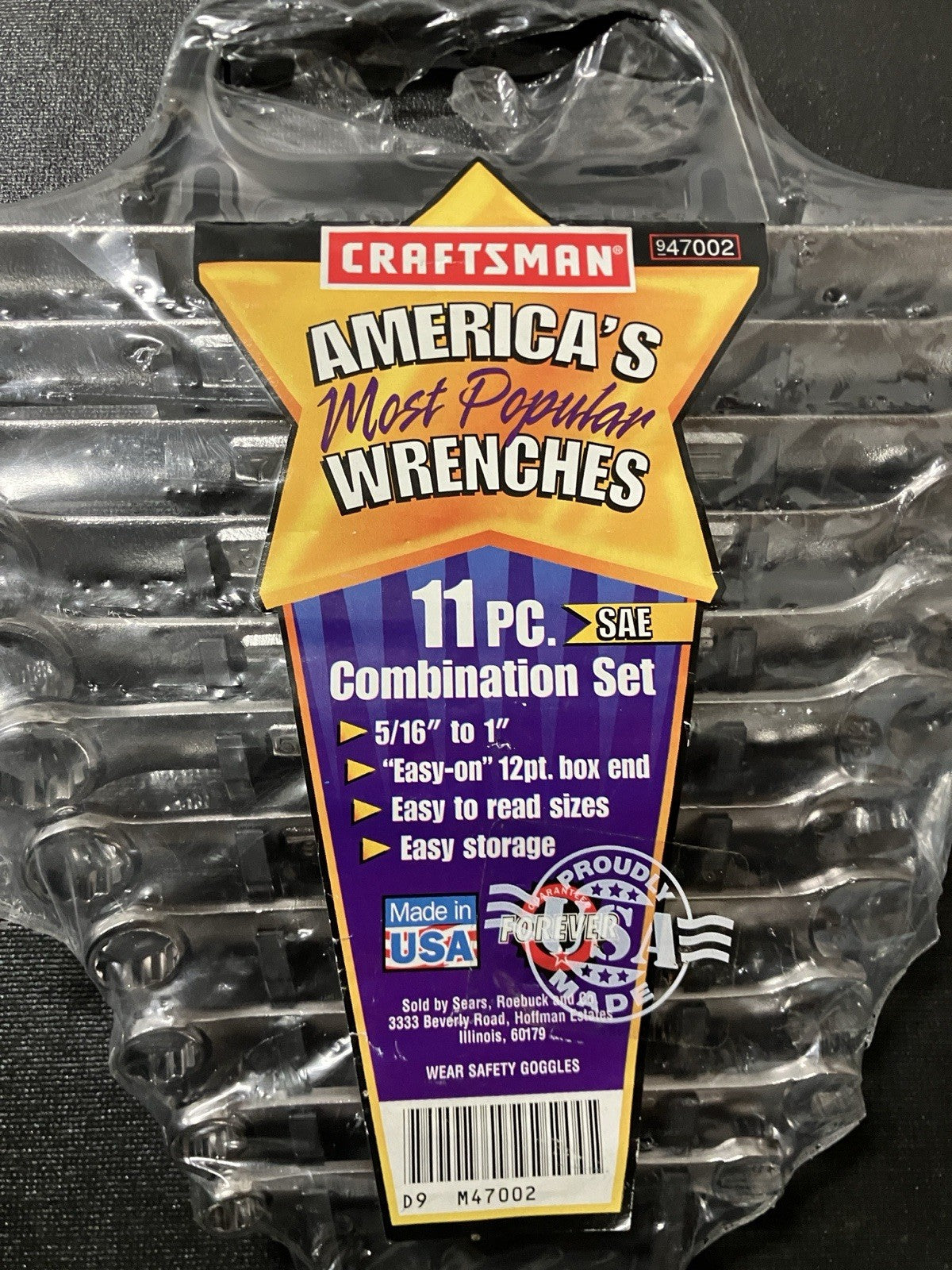 NOS Vintage Craftsman Huge 11pc SAE Combination Wrench Set 47002 USA w/ Holder