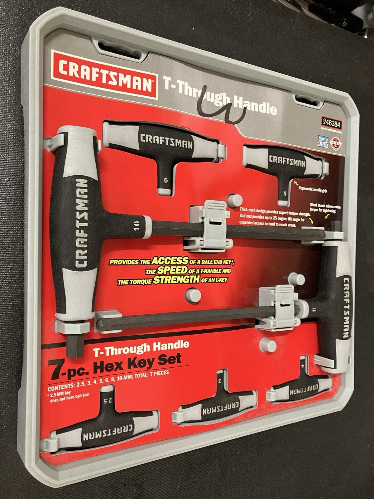 NOS Vintage Sears Craftsman 7pc Metric T Through Handle Hex Key Set 46384 USA