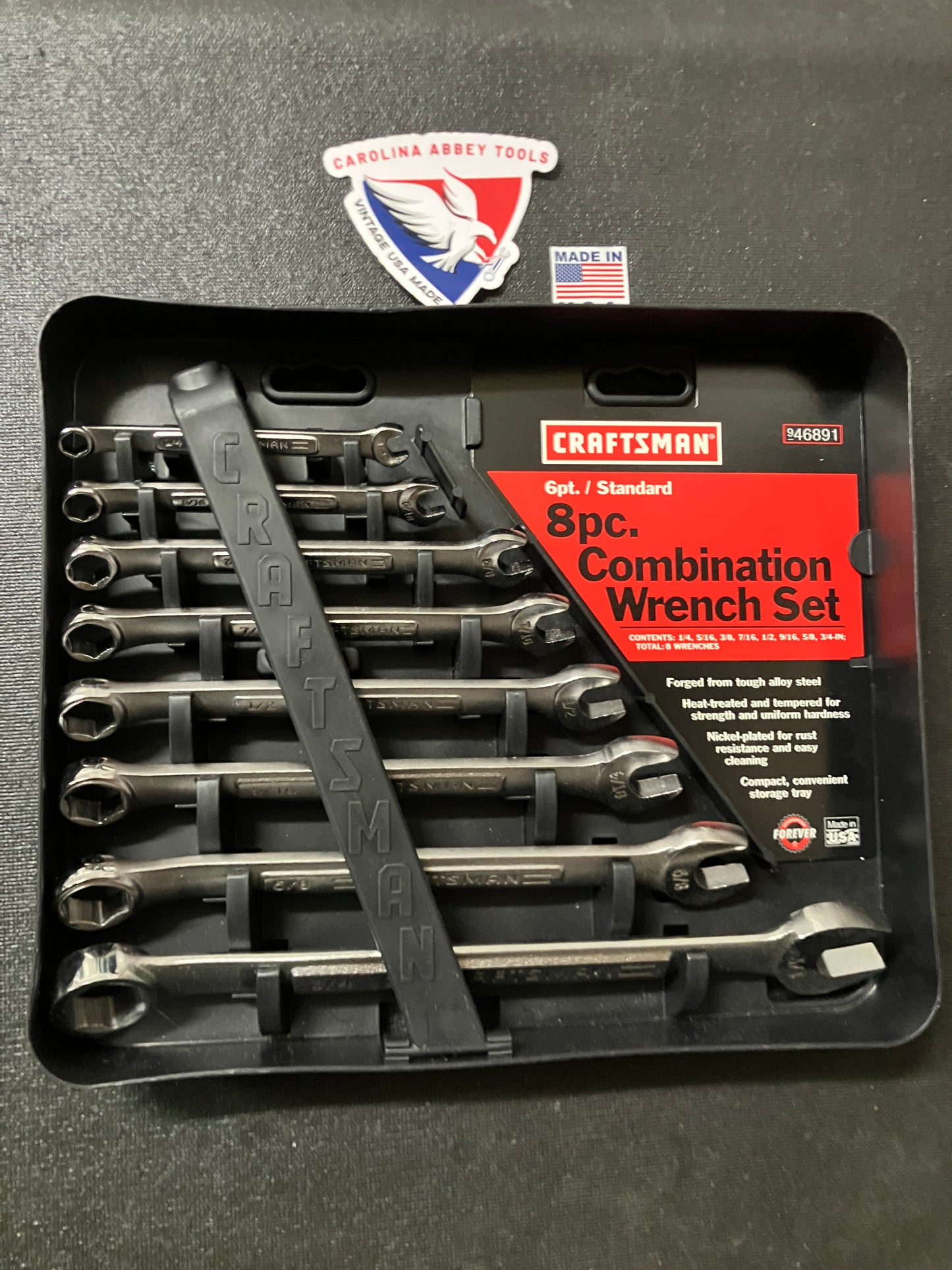 NOS Vintage Sears Craftsman 8pc SAE 6 Point Combination Wrench Set 46891 USA