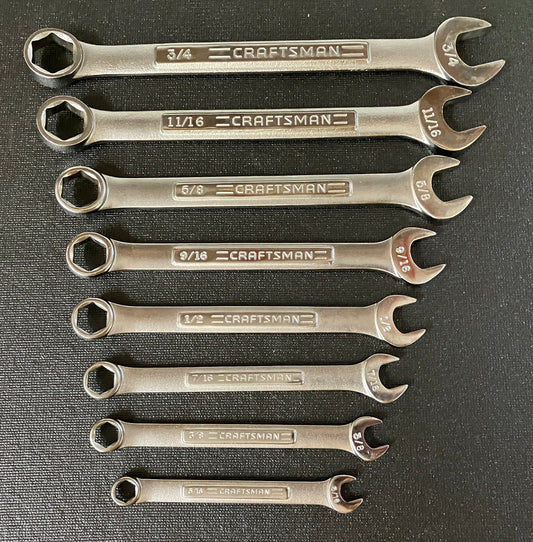 Vintage Craftsman 8 Pc 6 Point SAE Combination Wrench Set USA 5/16” - 3/4”