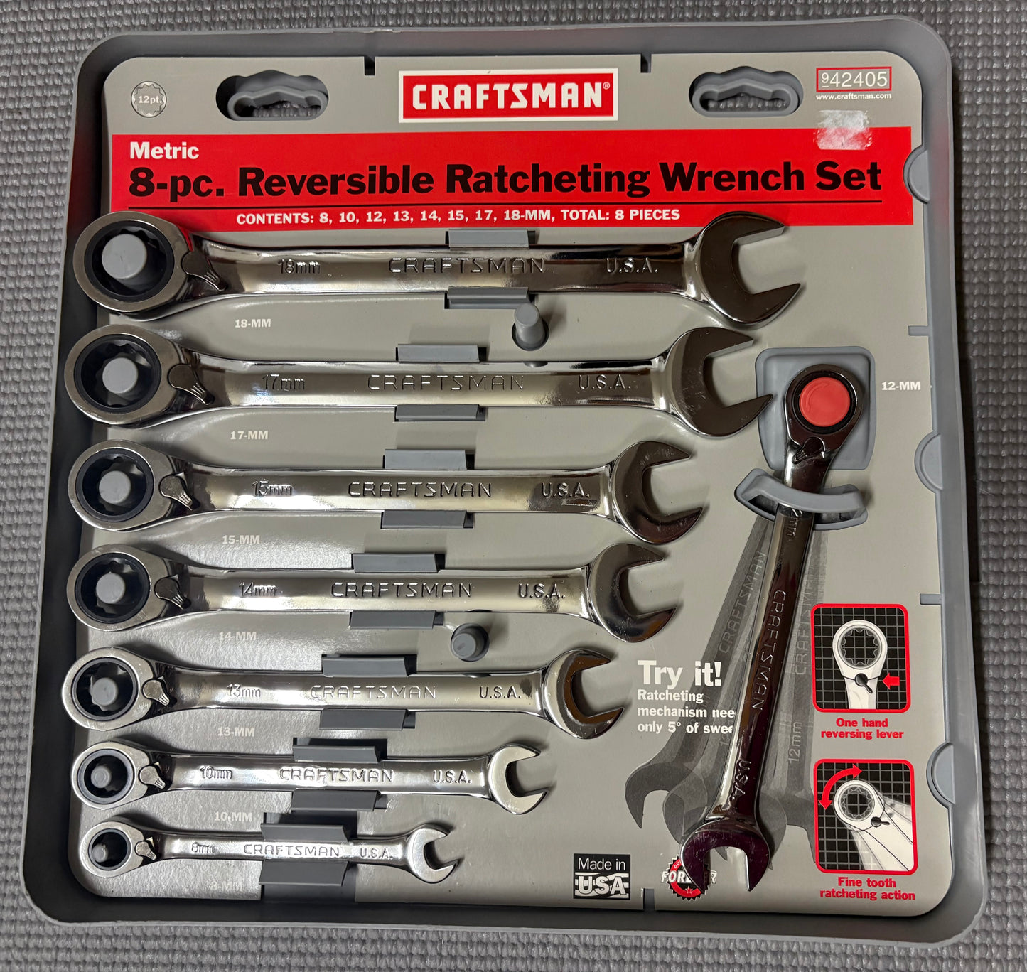 NOS Sears Craftsman 8pc Reversible Ratcheting Wrench Set 42405 USA Brand New!