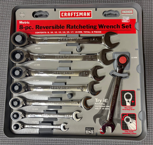 NOS Sears Craftsman 8pc Reversible Ratcheting Wrench Set 42405 USA Brand New!