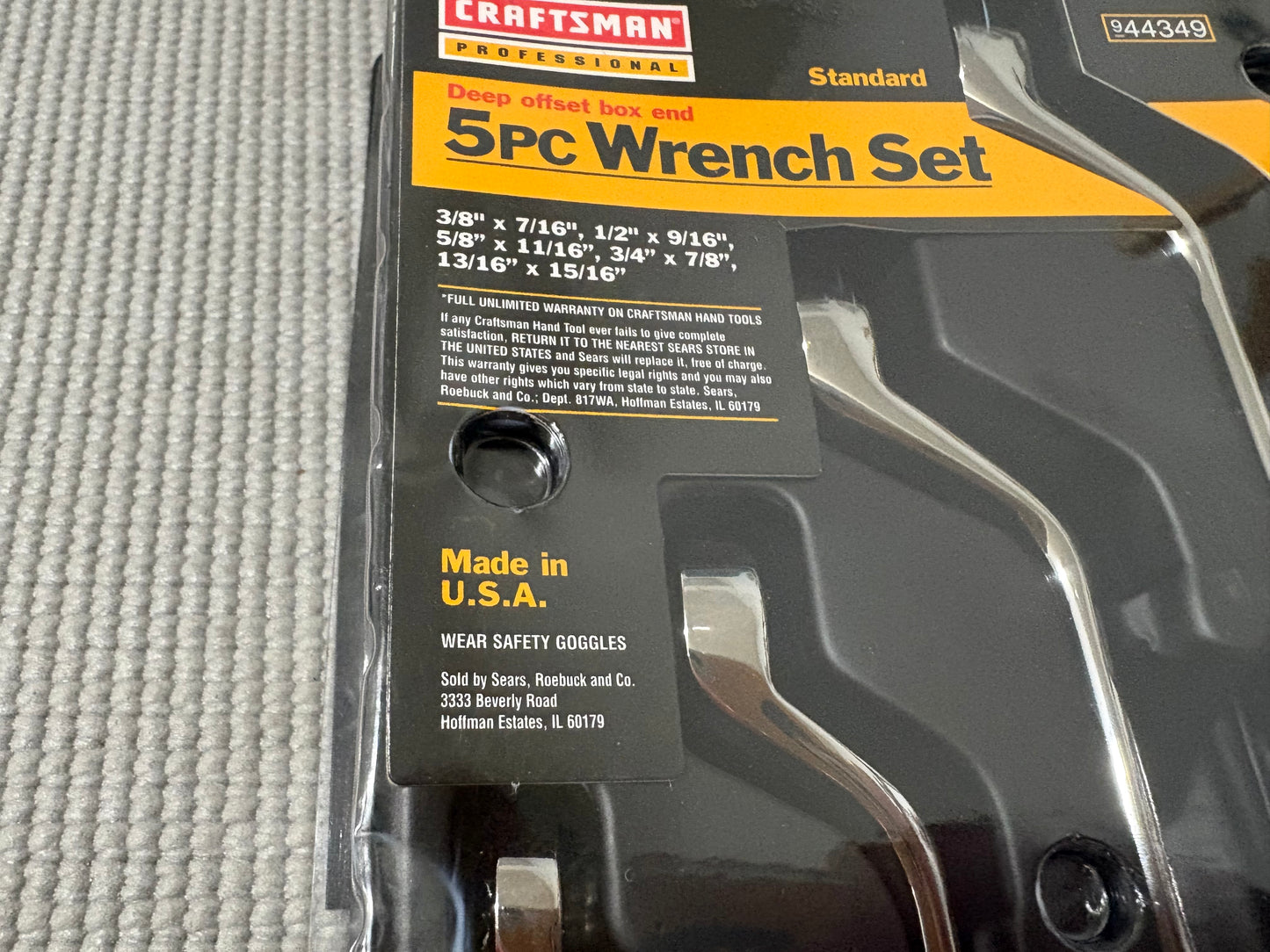 NOS Sears Craftsman Professional 5pc Deep Offset Wrench Set 44349 SAE Full Polish