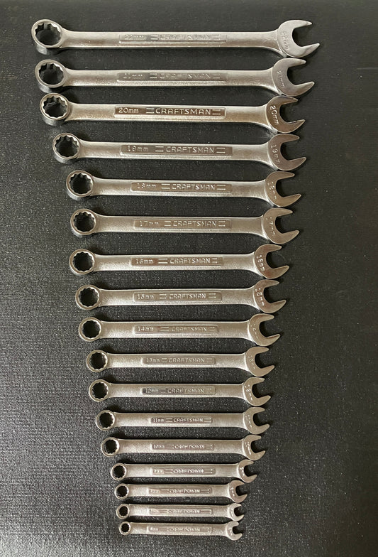 Vintage Craftsman 17pc Metric Combination Wrench Set 6-22mm USA No Skips -VV- & VA