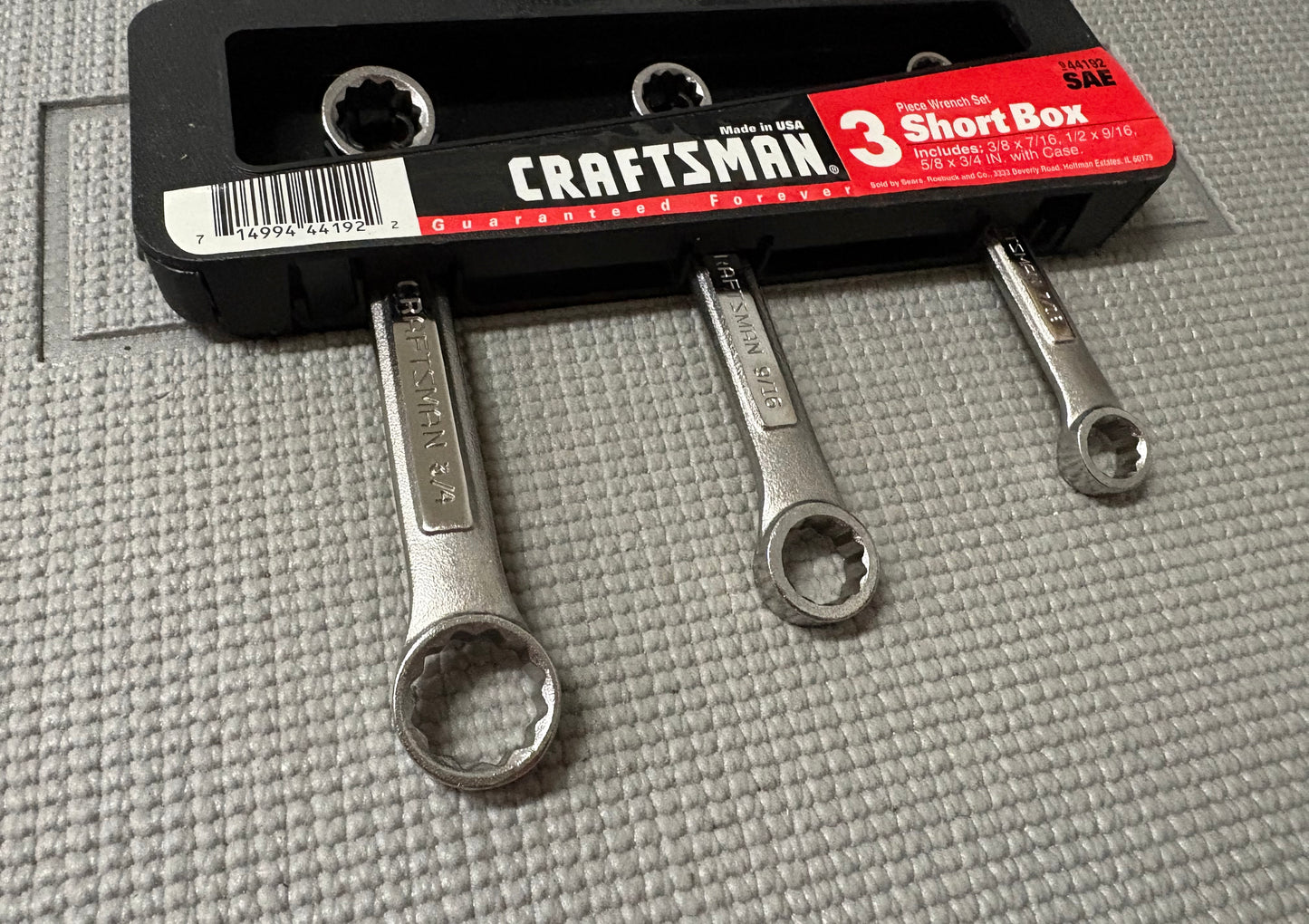NOS Sears Craftsman USA 3pc Short Box End Wrench Set SAE 44192 VV Series