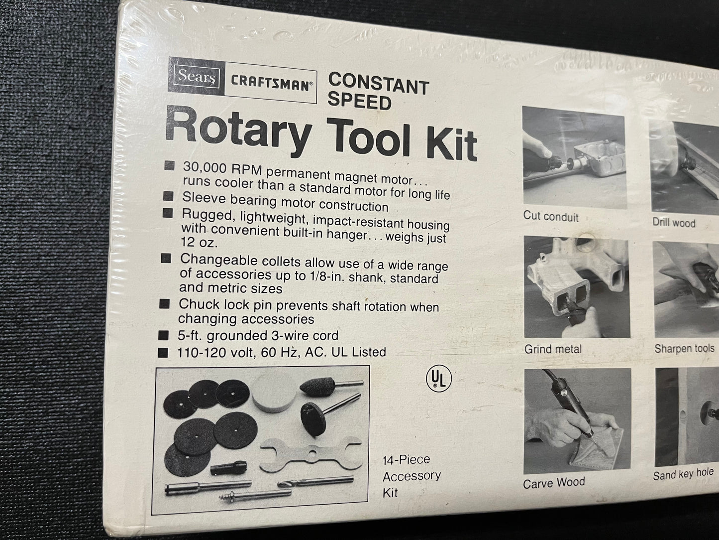 NOS Vintage Sears Craftsman 14pc Rotary Tool Kit 25151 Constant Speed Sealed In Package