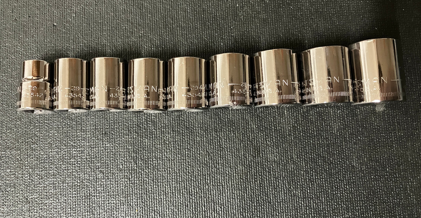 NOS Vintage Sears Craftsman 9pc Metric 3/8” Drive 6 Pt Sockets 10-18mm -G2- USA