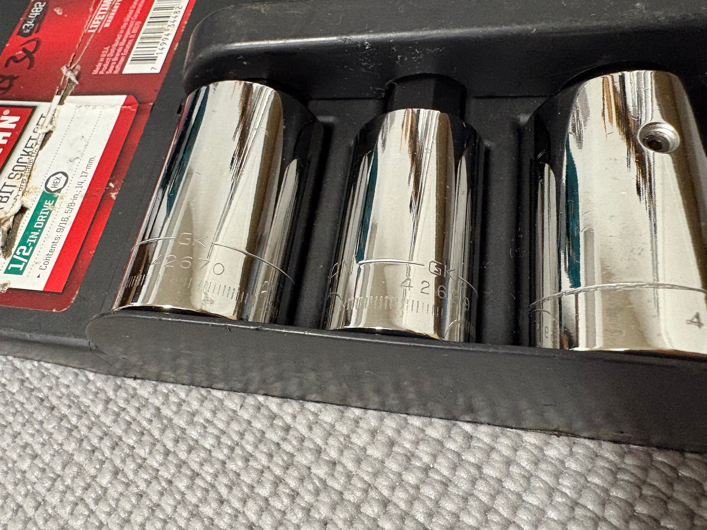 NOS Sears Craftsman USA 34482 Hex Bit Socket Set 1/2” Drive 9/16" 5/8" 14/17mm