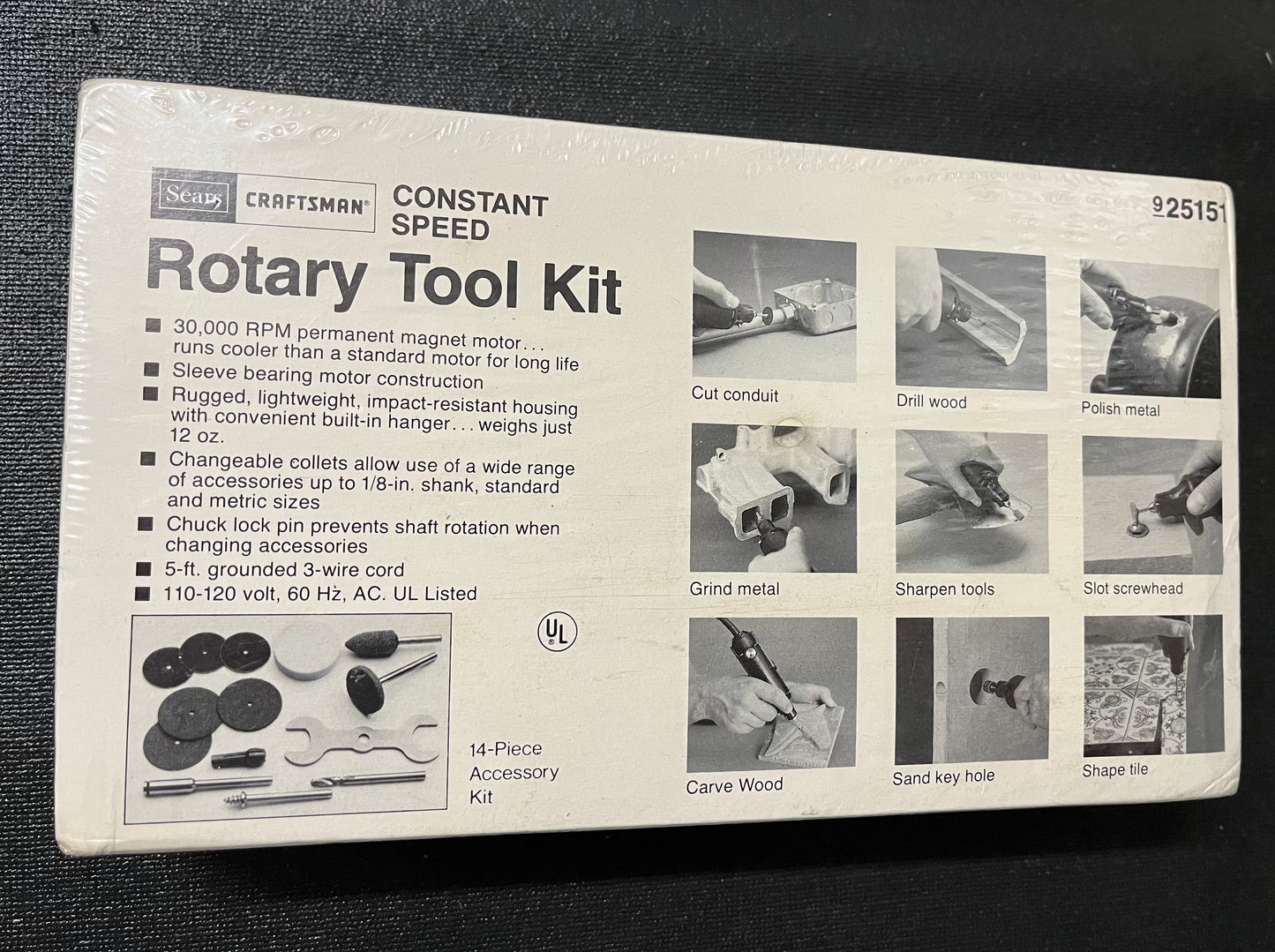 NOS Vintage Sears Craftsman 14pc Rotary Tool Kit 25151 Constant Speed Sealed In Package