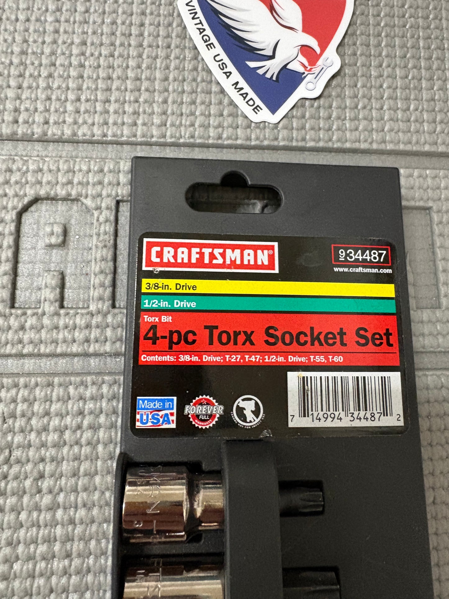Sears Craftsman USA Torx Socket 34487 3/8 & 1/2 Drive 4pcs GK T27 T47 T55 T60