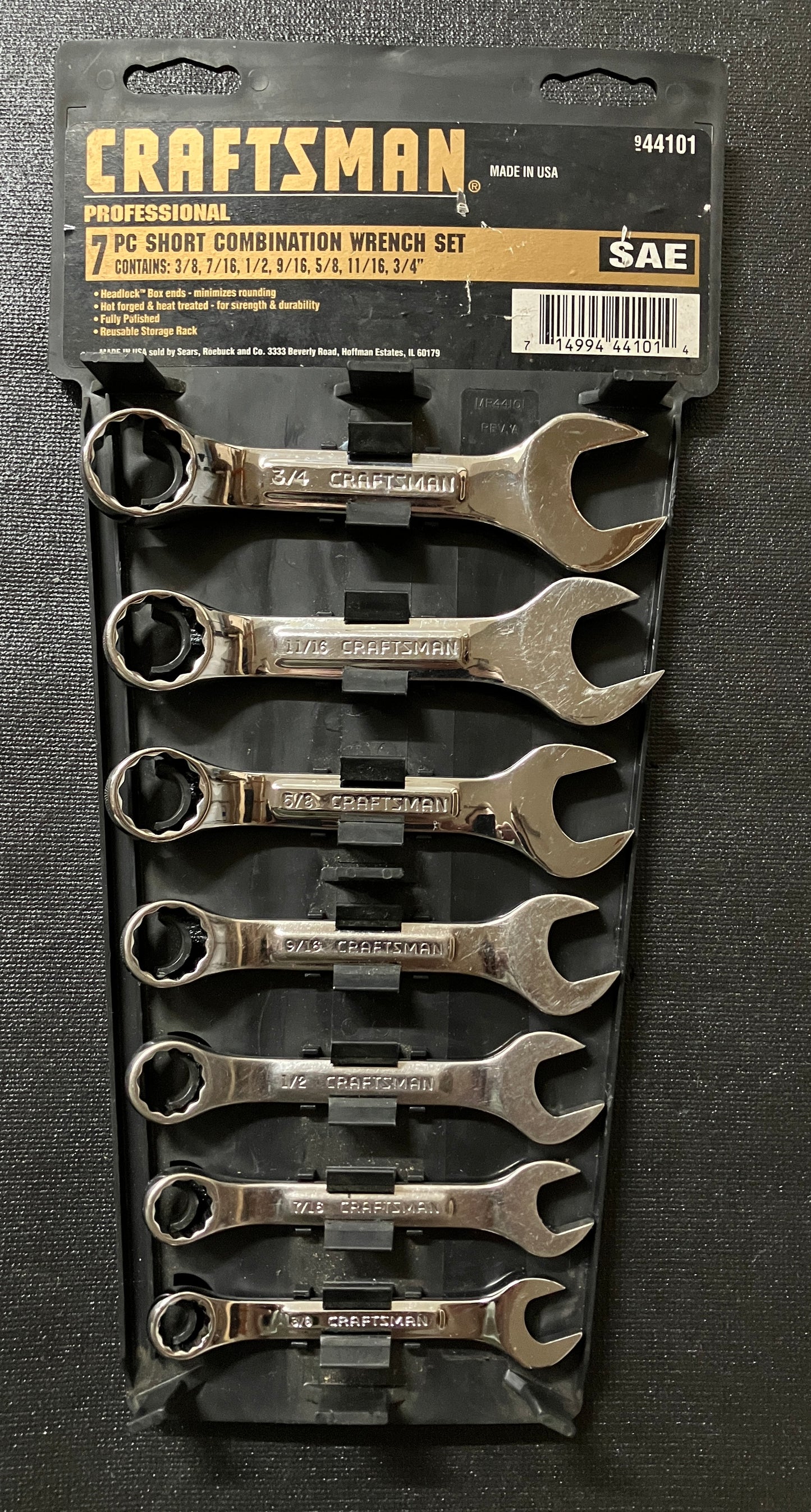 Vintage Craftsman Professional 7pc Stubby SAE Combination Wrench Set 44101 -VV- USA