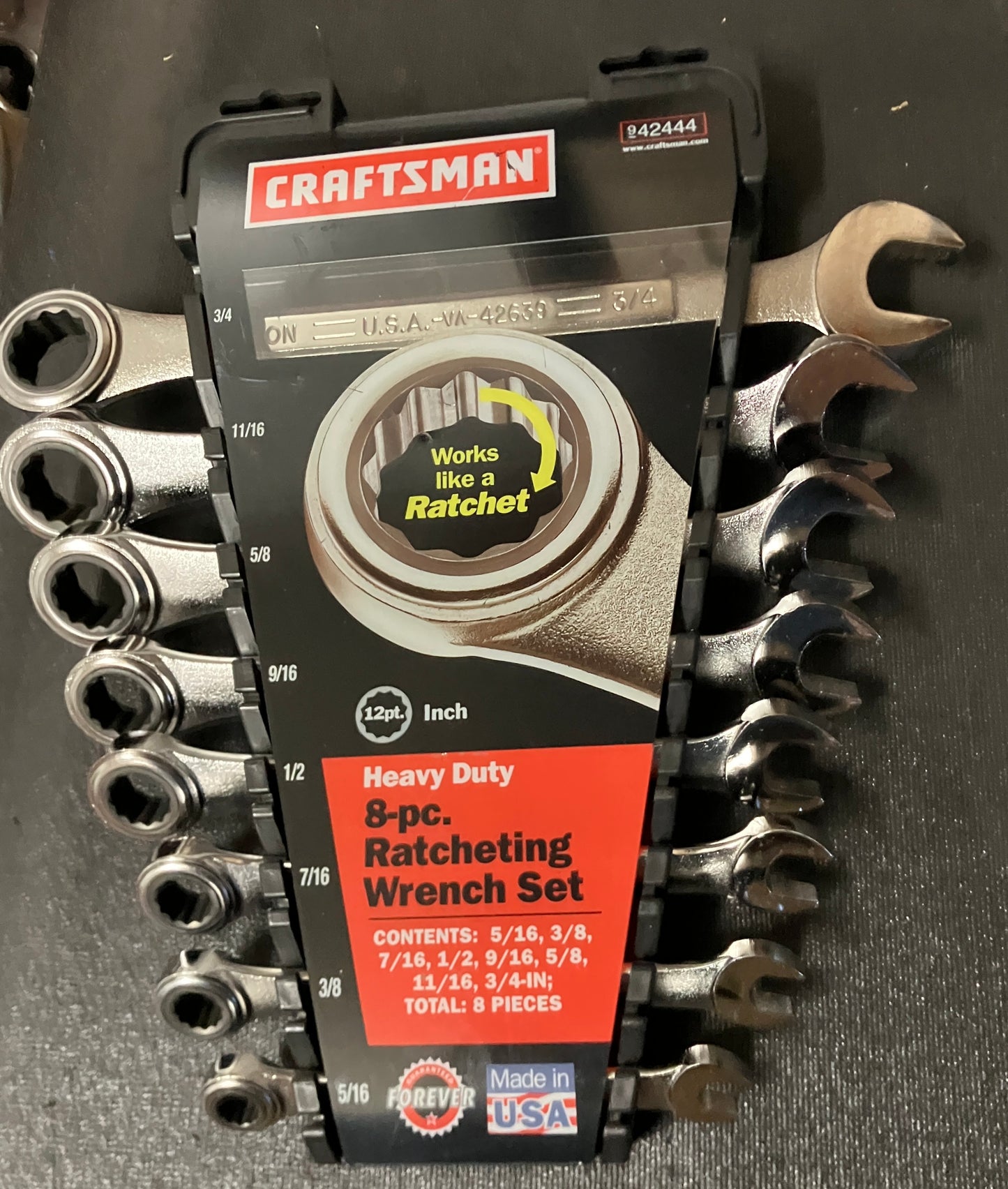 NOS Vintage Craftsman 8pc SAE Heavy Duty Ratcheting Wrench Set 42444 USA