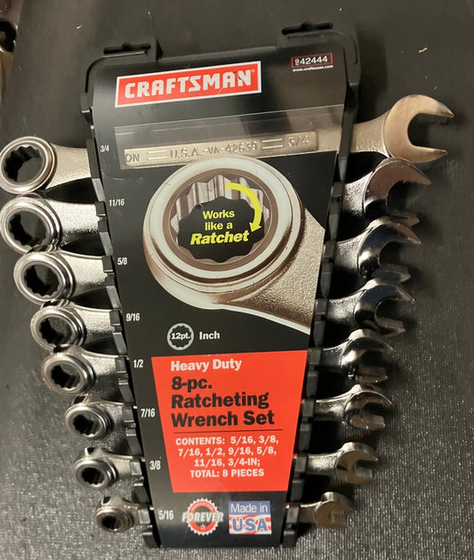 NOS Vintage Craftsman 8pc SAE Heavy Duty Ratcheting Wrench Set 42444 USA