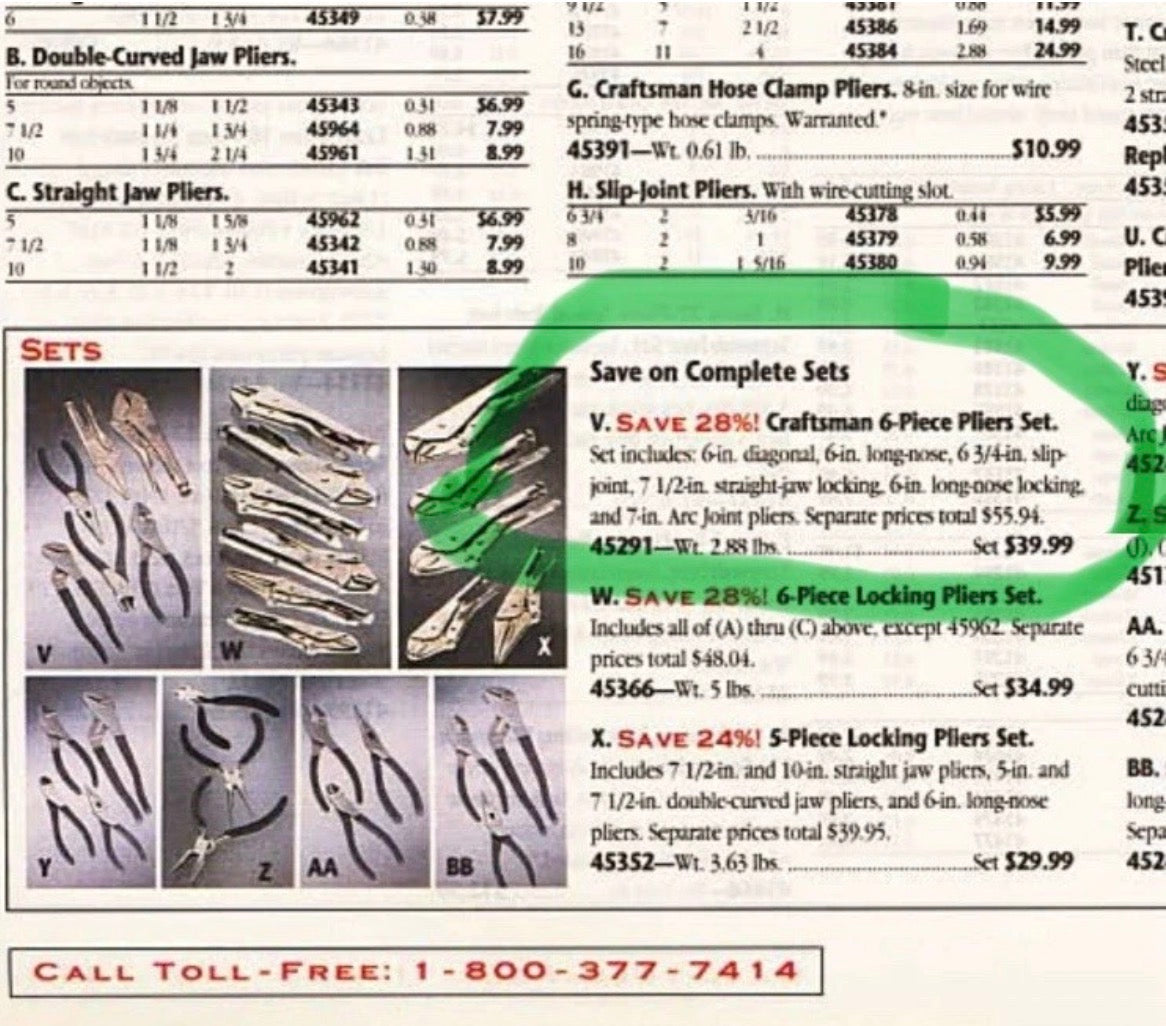 NOS Sears Craftsman 6pc Pliers Set 45291 WF USA Rare Set Includes Locking Pliers