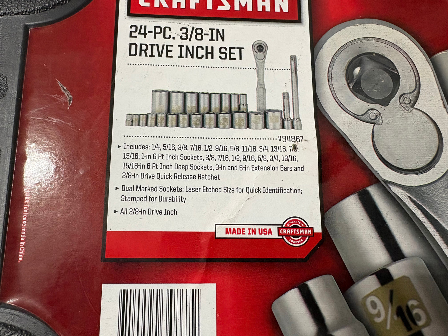 NOS Sears Craftsman 24pc 3/8” Drive Easy Read Socket Set 34867 USA Dual Marked