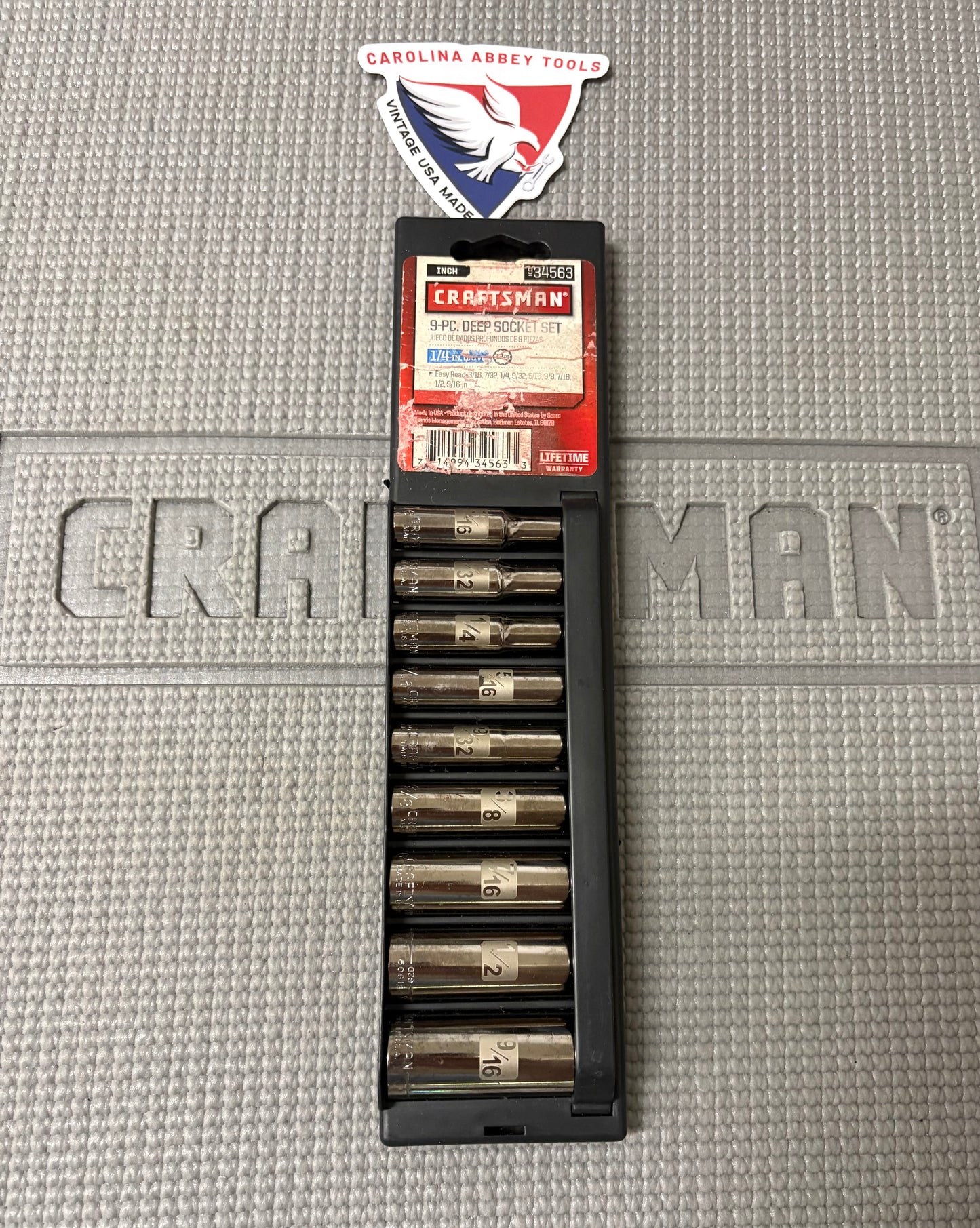 NOS Sears Craftsman USA 1/4” Drive SAE 9pc Easy Read Deep Socket Set 34563 Rare!