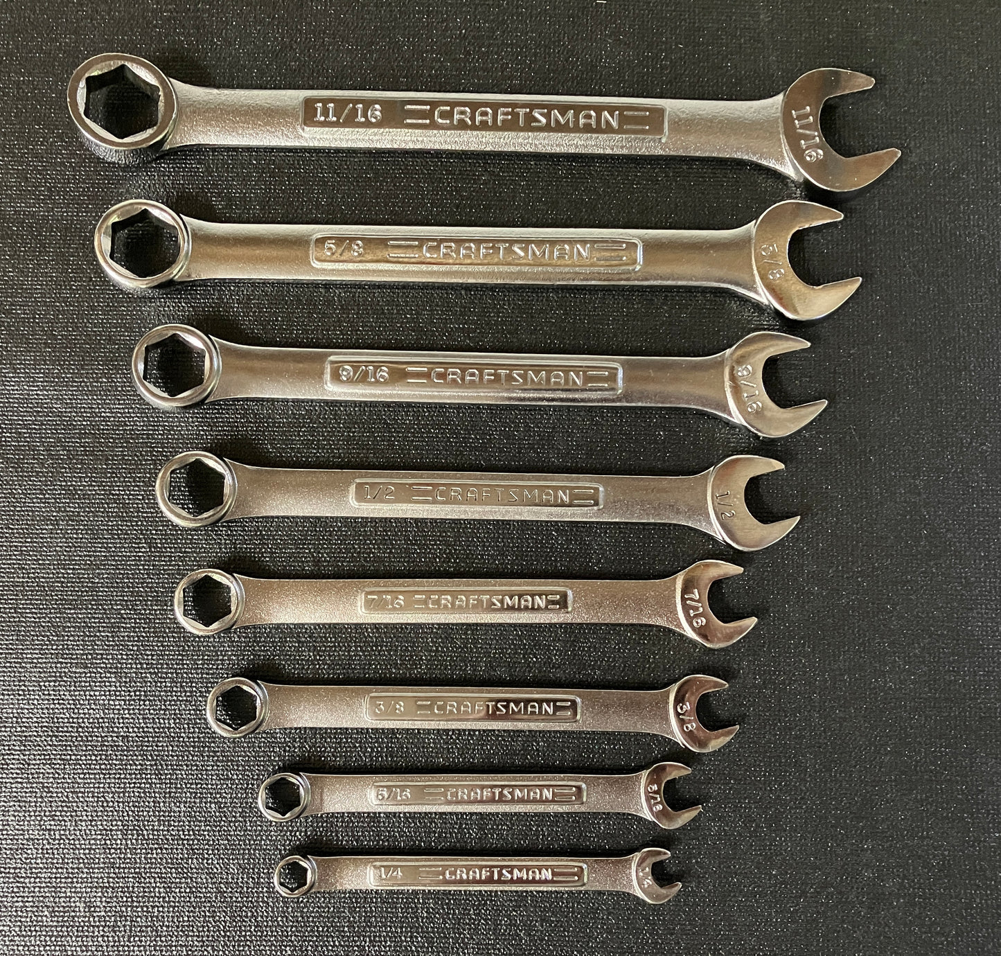 NOS Vintage Craftsman 8pc SAE 6 Point Wrench Set USA 1/4”-11/16” w/ Wrench Roll