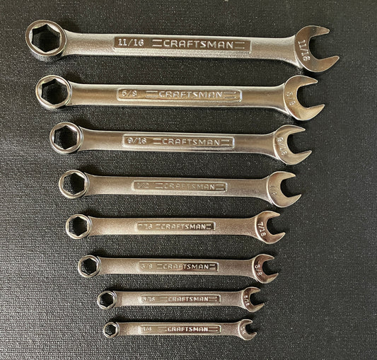 NOS Vintage Craftsman 8pc SAE 6 Point Wrench Set USA 1/4”-11/16” w/ Wrench Roll