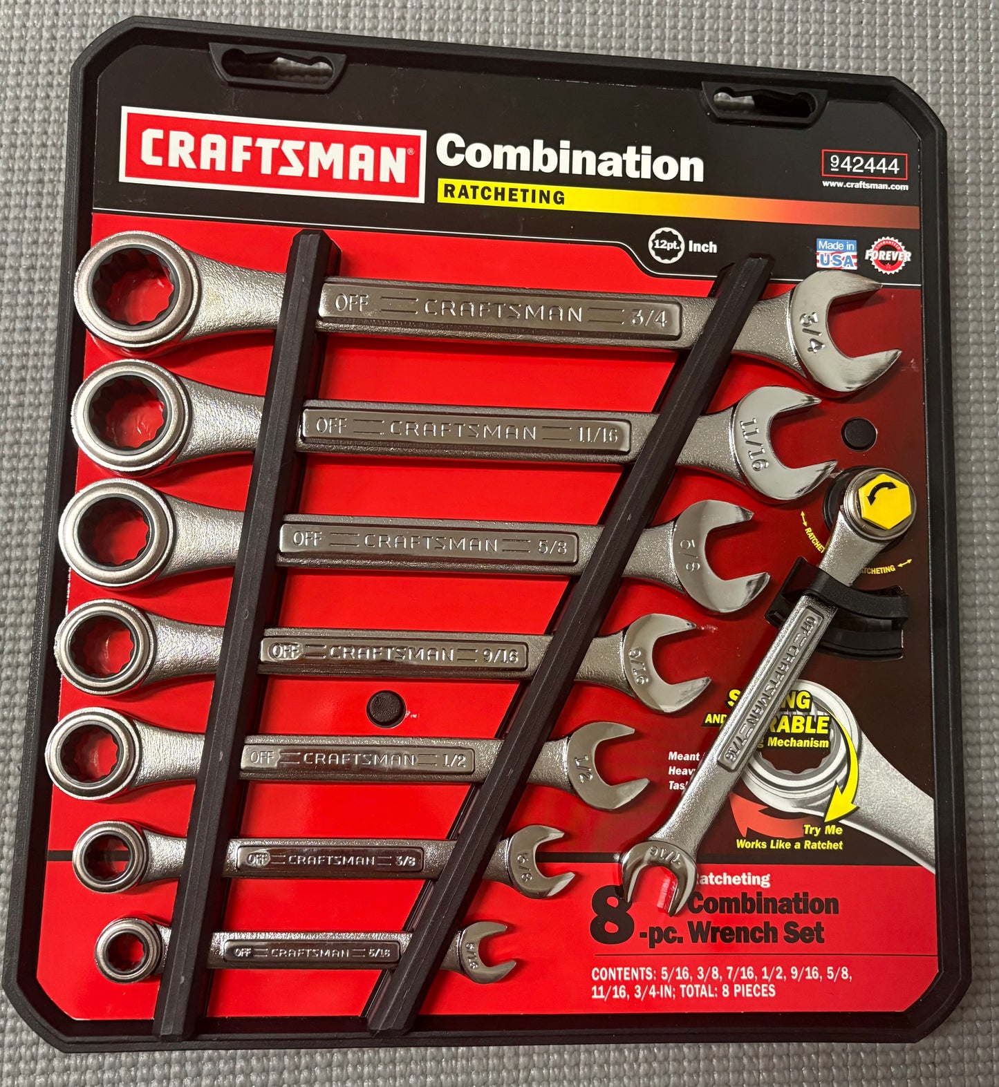 Sears Craftsman USA 8pc Ratcheting Combination Wrench Set SAE 42444 VA 5/16-3/4”