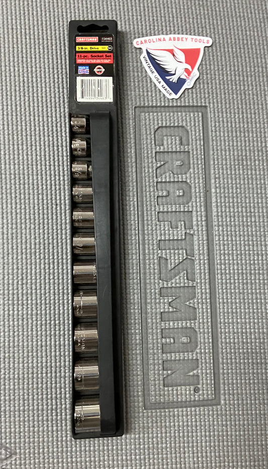 NOS Vintage Sears Craftsman 11pc 3/8”Drive 6pt SAE Socket Set 34463 1/4-7/8” USA