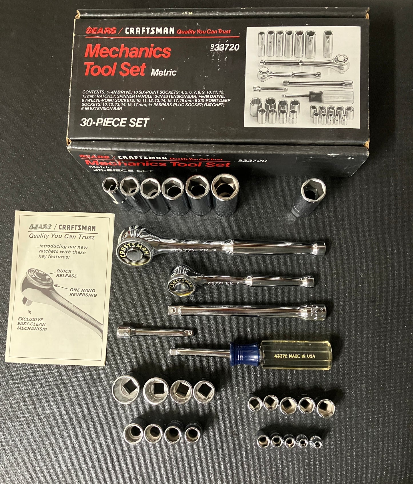 Vintage Craftsman 30pc Mechanics Set 33720 w/ Gold Label Ratchets - Like New