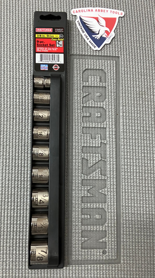 NOS Craftsman 9pc 3/8" Drive SAE 3/8-7/8 Socket Set 34537 USA 6pt Easy Read