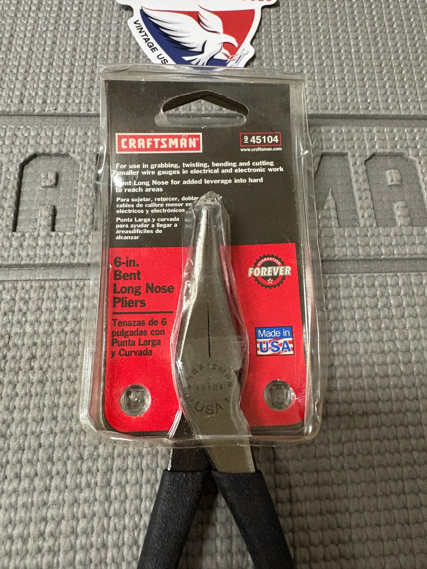 NOS Sears Craftsman USA Bent Long Nose Plier 6” 45104 WF USA New On Tag