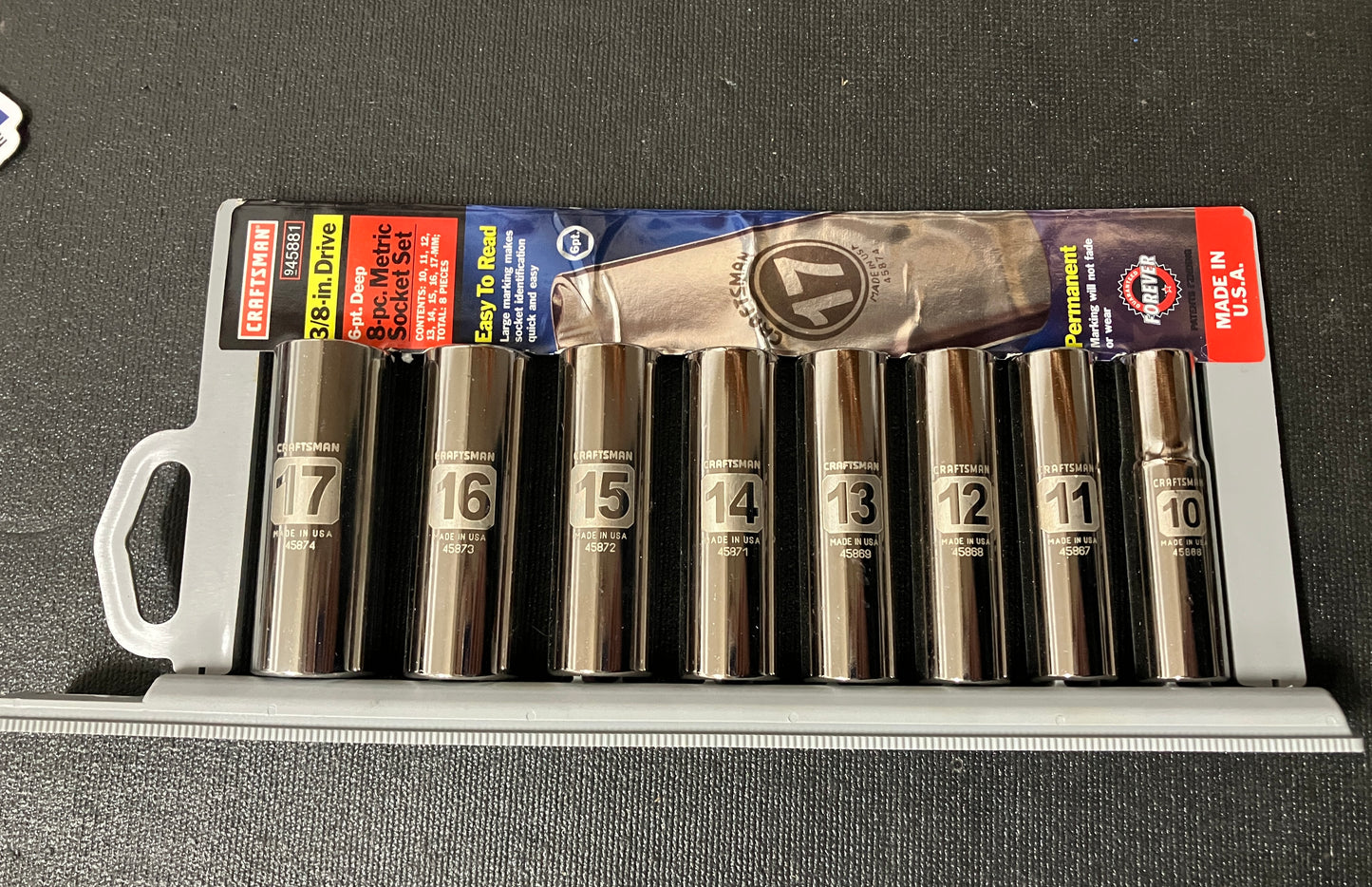 NOS Sears Craftsman 3/8” Drive Easy Read Metric Socket Set 8pc 6 Point 45881 USA