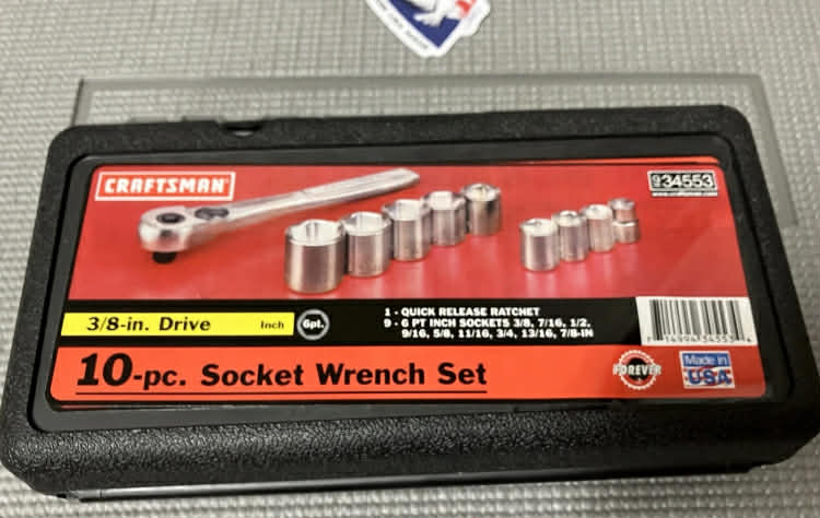 NOS 34553 Craftsman USA 3/8” Drive (NO RATCHET) 9 pc Socket Set W/Case, SAE