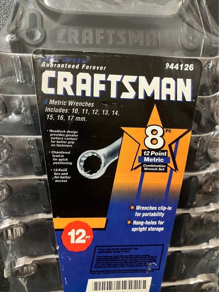 NOS Vintage Sears Craftsman Metric 8pc 10-17mm 12pt Combo Wrench Set 44126 USA Includes Wrench Rack