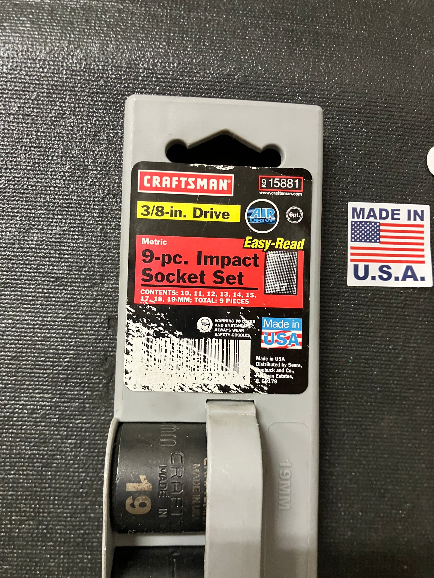 NOS Vintage Craftsman 9pc 3/8” Drive 10-19mm Easy Read Impact Sockets 15581 USA