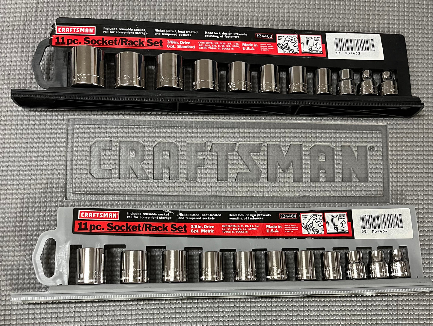 Craftsman USA NOS 3/8” Drive 6 Pt Socket Sets SAE & Metric 34463 34464