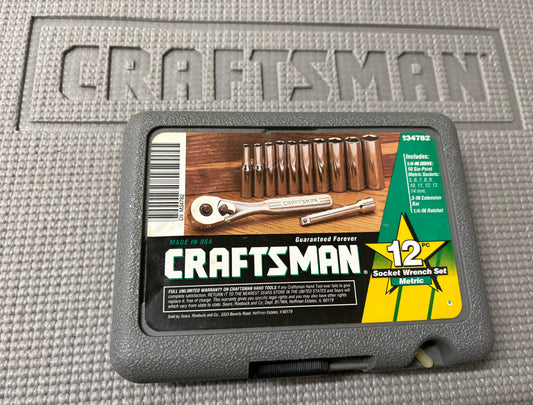 NOS Sears Craftsman 12pc Metric 1/4" Dr. Deep Socket Ratchet Set 34782 USA Rare!