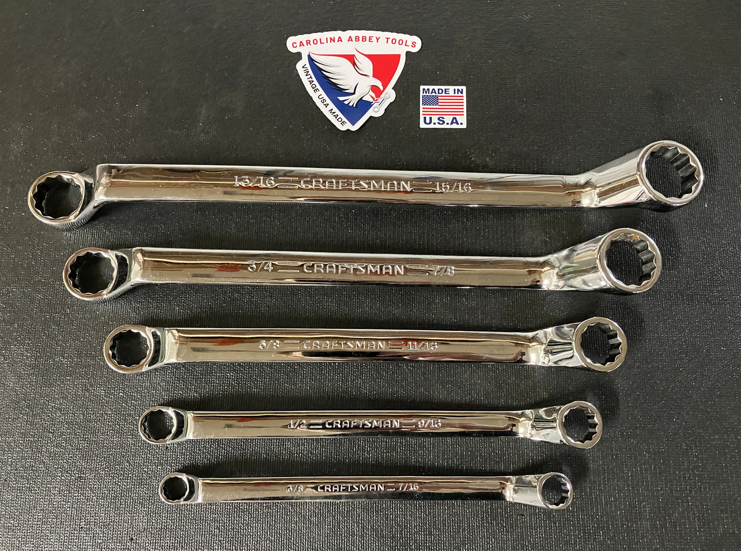 Vintage Craftsman 5pc SAE Full Polish Deep Offset 12pt Double Box End Wrench Set 3/8” - 15/16” USA