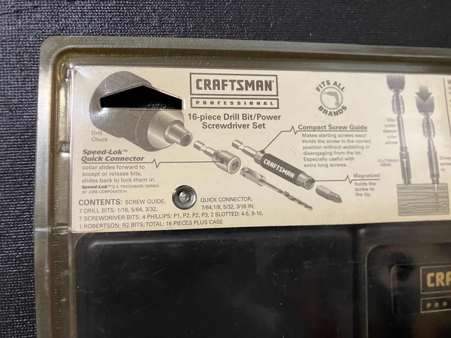 NOS Sears Craftsman Professional 16pc Speed Lok Drill Bit Set 26172 USA w/Case