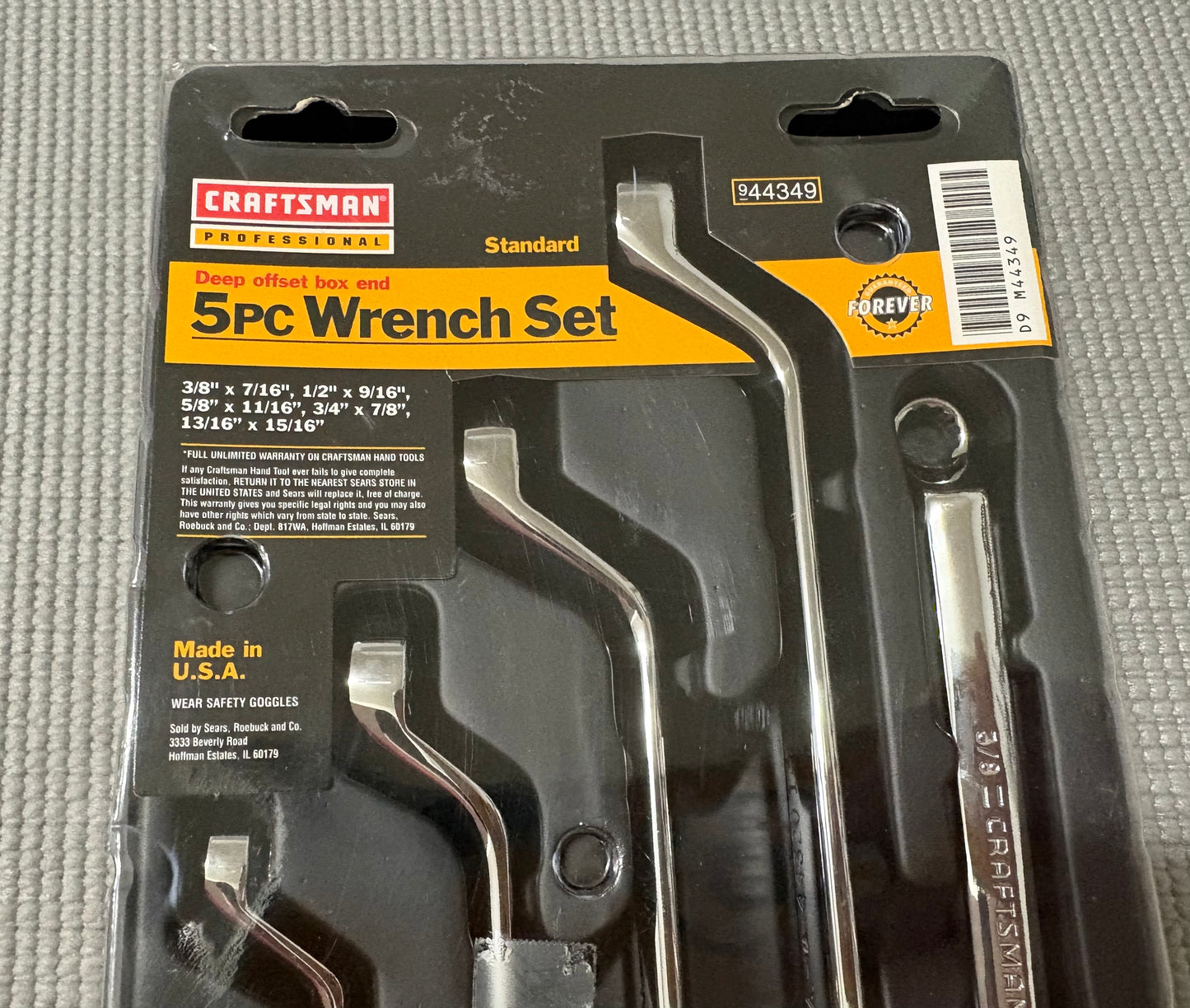 NOS Sears Craftsman Professional 5pc Deep Offset Wrench Set 44349 SAE Full Polish