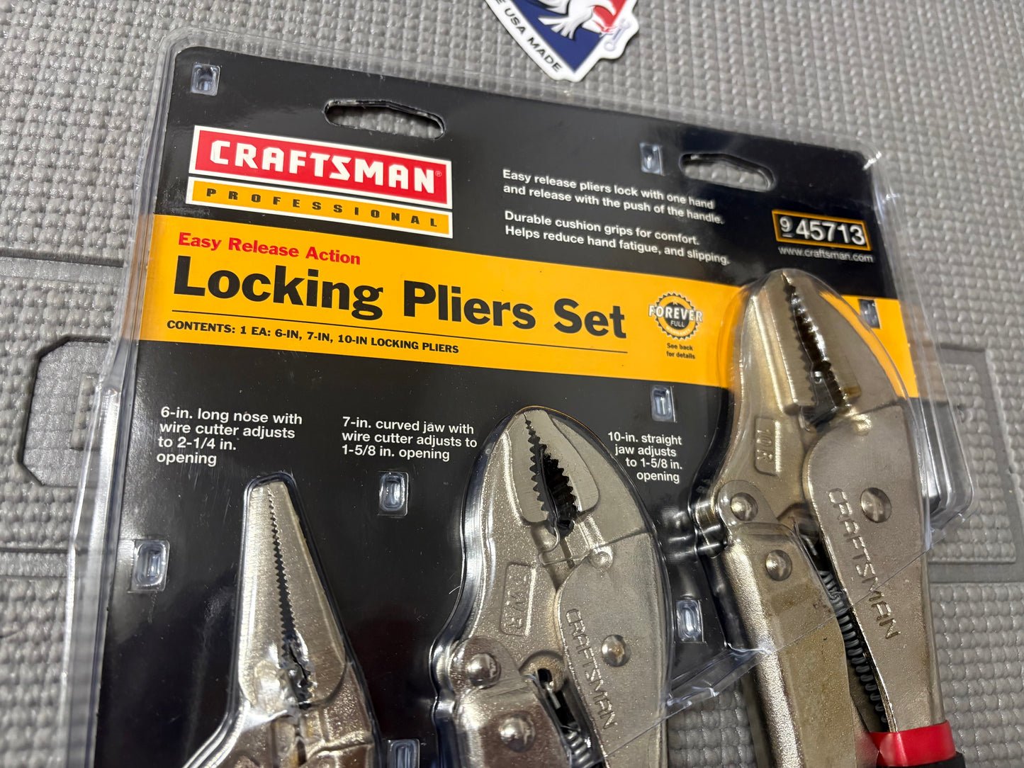 NOS Craftsman Professional 3pc Easy Release Locking Pliers 6LN 7WR 10R 45713 USA