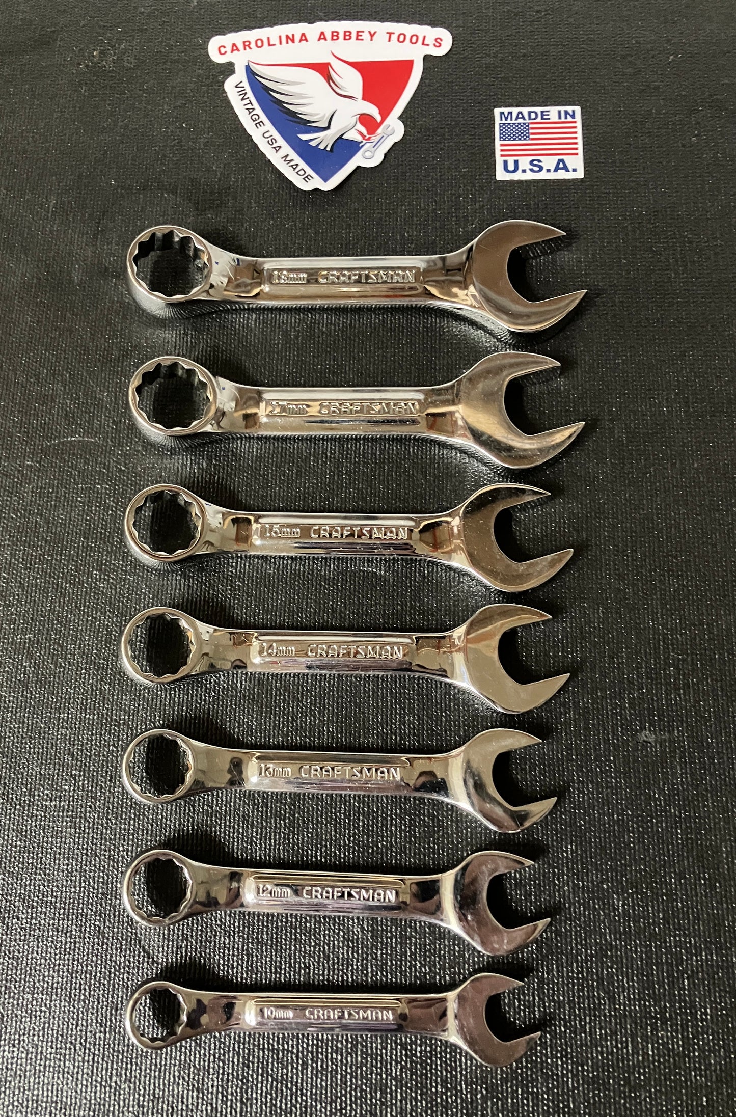 Vintage Craftsman Professional Raised Panel 7pc Stubby Wrench Set 10-18mm 44111 -VV- USA