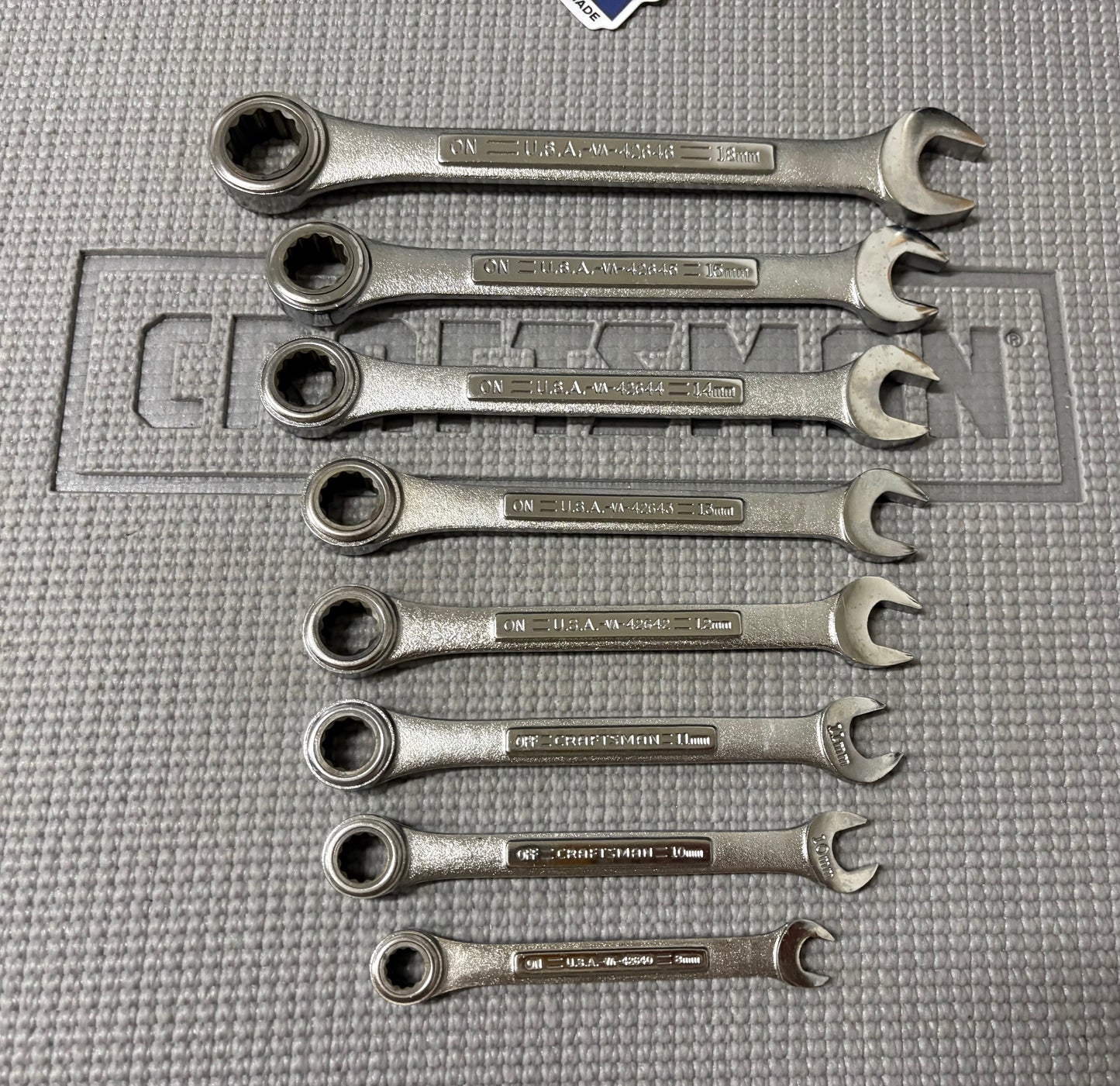 Sears Craftsman USA 8pc Metric Combination Ratcheting Wrench Set 42445 8-18 MM