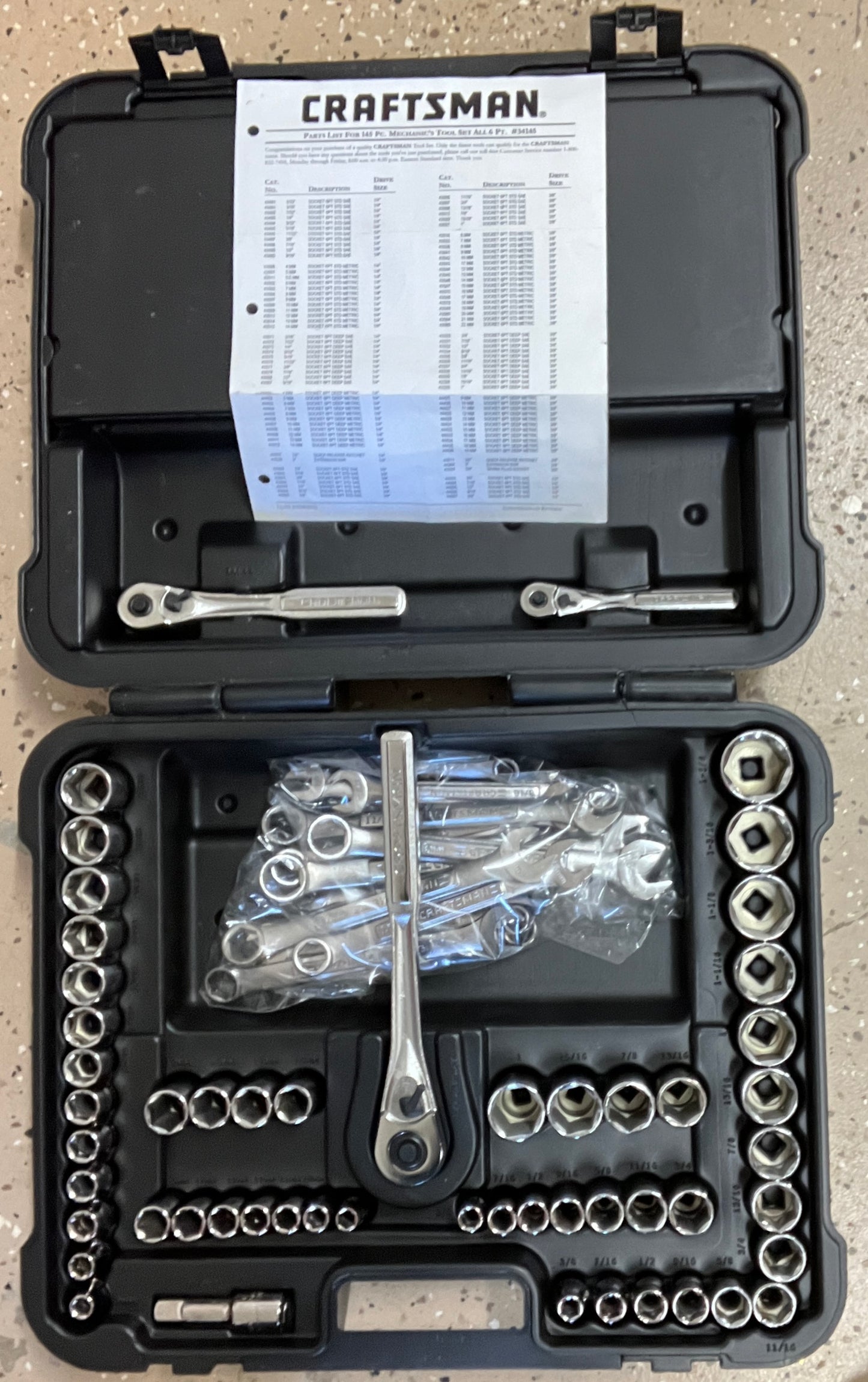 NOS Sears Craftsman 145pc ALL 6 POINT Mechanics Tool Socket Set 34145 USA New!