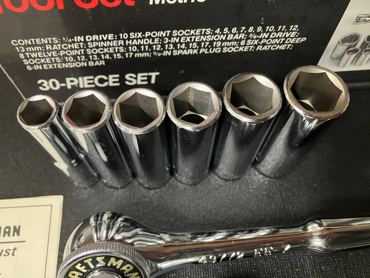 Vintage Craftsman 30pc Mechanics Set 33720 w/ Gold Label Ratchets - Like New
